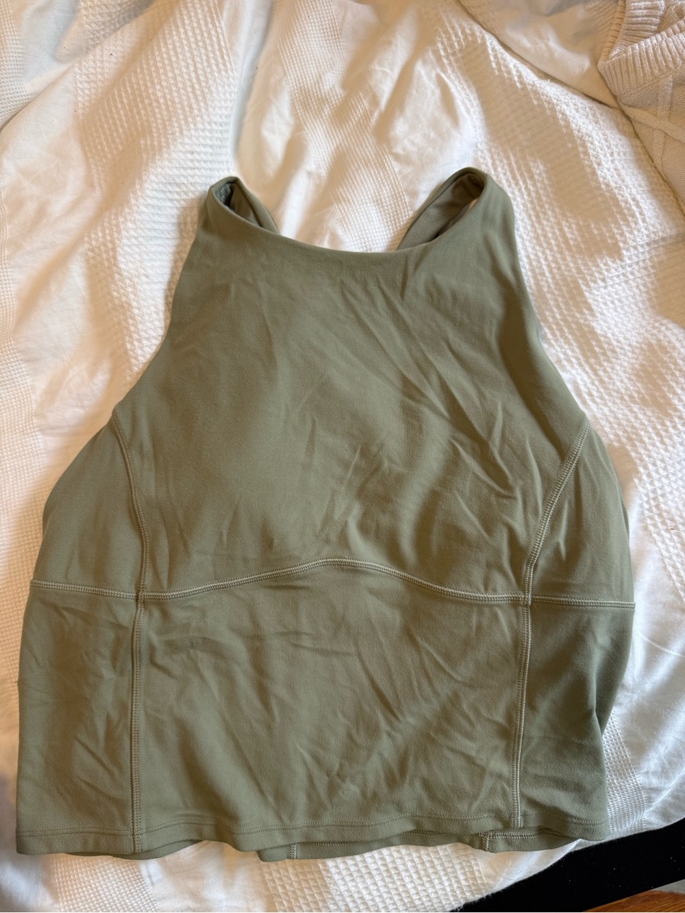Lululemon Olive Green High Neck Cropped Tank Top with built in bra
